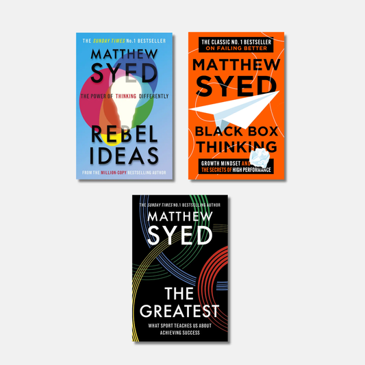 Three books by Matthew Syed: Rebel Ideas, Black Box Thinking, and The Greatest