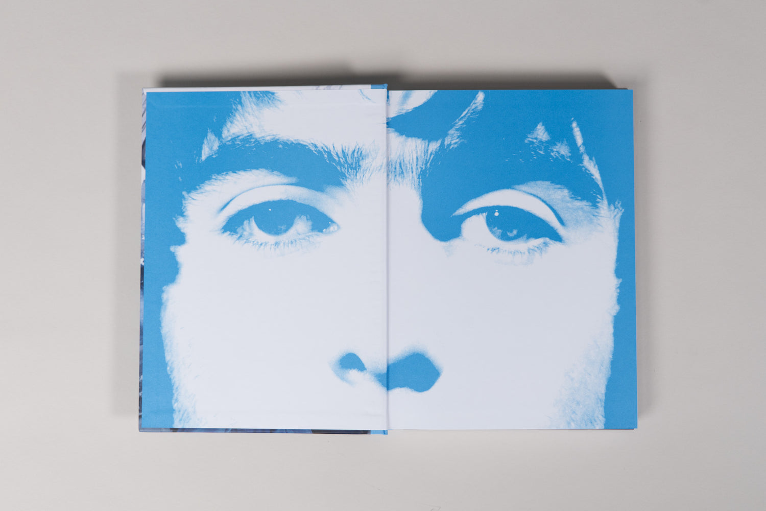 Blue endpapers showing photographs of the Gallagher brothers.